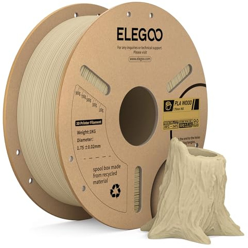 ELEGOO Holz PLA Filament 1.75mm, Filament PLA Birkenholz Hellbraun 1KG | Echtes Holzmehl Enthalten, Maßgenauigkeit +/- 0,02mm, 1kg Pappspule (2.2lbs), Sauber Gewickelte für Meisten 3D Drucker