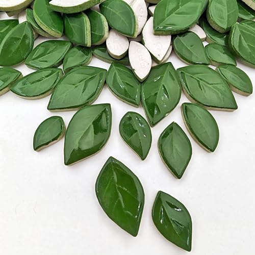 500g/1.1lb Leaf-Shaped Ceramic Mosaic Tiles,Ceramic Mosaic Pieces for Crafts,Home Decoration or DIY Crafts,Mosaic Making Supplies. (Dark Green)