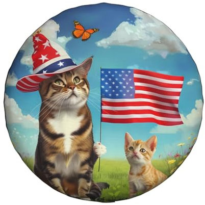 Ersatzradabdeckungen Katzen Und Amerikanische Flagge Premium Reifentüten Uv-Schutz Reifenschutzhülle Für Trailer Auto SUV 16 inch