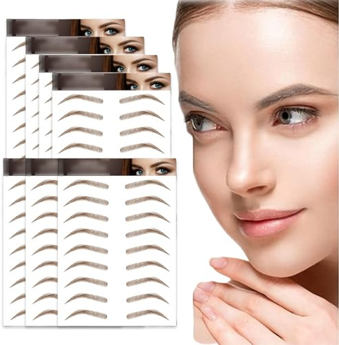 AWAVM 7 fogli 4D simili ai capelli, tatuaggi impermeabili per sopracciglia, adesivi di trasferimento, adesivi per la cura dell'arco, per donne, 77 paia (marrone-13)