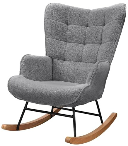 jeerbly Schaukelstuhl, Teddy Gepolstert Rocker mit Hoher Rückenlehne, Relaxstuhl Schaukelsessel für Wohnzimmer, Schlafzimmer,Sessel Stuhl 68x75x92cm,130 kg Belastbar,(Stil B- Dunkelgrau)