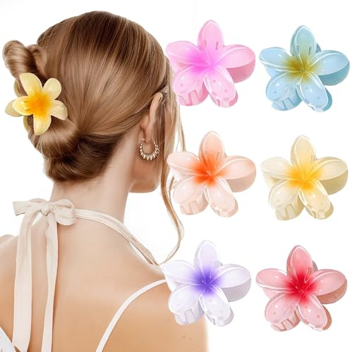 ZUFIO 6 Stück Hawaiian Blumen Haarklammer – Tropische Strand-Atmosphäre pur, starke Haltbarkeit ohne Rutschen, vielseitiges Beauty-Accessoire für Frauen & Mädchen (flower 6pcs)