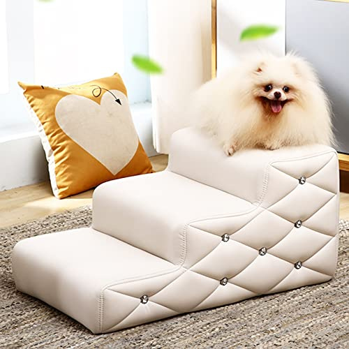 Hundetreppe für Bett, Leder, 2, 3, 4 Etagen, Haustierrampen und Treppen, 40 cm breit, rutschfest, für große, mittelgroße und kleine Hunde und Katzen, Weiß