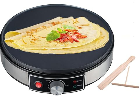 Crêpière électrique antiadhésive 12 pouces avec accessoires 1000 W Température réglable Poêle électrique pour crêpes, omelettes, pancakes
