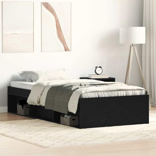 HaoChrymec Bettgestell ohne Matratze Holzwerkstoff, Mit Stauraum und Lattenrost, Stabil und Langlebig, einzelbett, bettrahmen, Für Schlafzimmer, Schwarz Eichen-Optik, 100x200 cm