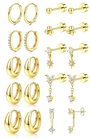 MILACOLATO Ohrringe Gold Silber Set für Damen 316L Chirurgenstahl Ohrringe Gold Creolen Klein Medizinische Ohrstecker Silber Goldene Creolen CZ Conch Tragus Hlelix Piercings Ohr Set-G