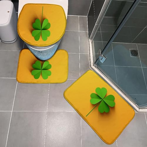 Tappeto Bagno Foglie Verde Arancione Tappeti Bagno Set 3 Pezzi Antiscivolo Contorno WC Tappetino Assorbente Doccia Lavabile Copertura per Il Coperchio del WC 45x75 cm