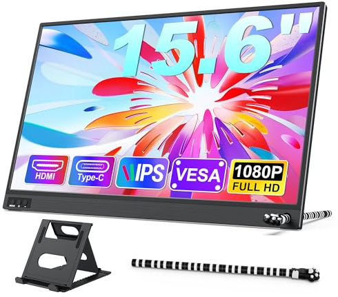 Zidreke Portable Monitor with Multi Stands, 15.6 1080P FHD IPS Laptop Screen Extender Monitor, Plug&Play, Built-in Dual Speakers, Second Screen for Laptop/PC/Mac/PS45