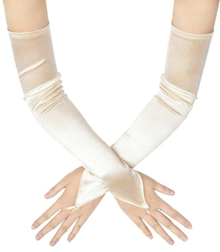 Sepheo 1 Paar Lange Satin Handschuhe für Damen Ca. 48cm,Fingerlos Abendhandschuhe Weich Gloves aus Stoff,Elegant Kostüm Accessoires für Frauen Braut Hochzeit Oper Ball Karneval Party,Champagner