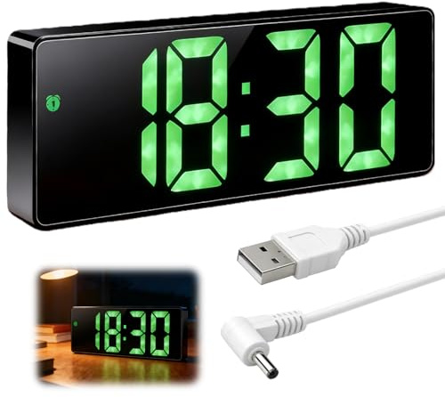 Digitaler Wecker mit USB Kable, LED Wecker Digital mit Großen Zahlen Helligkeit Einstellbar, LED Uhr Digital mit Temperaturanzeige 3 Alarmmodi, Alarm Clock 12 / 24HR für Nachttisch Schlafzimmer Büro