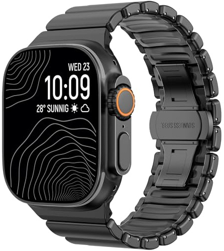 CHANCHY Metallarmband kompatibel mit Apple Watch Ultra 49mm 46mm 45mm 44mm | Metall-Silikon Dual-Layer Gliederarmband für iWatch Ultra 3 2 1/Series 11 10 9 8 7 6 5 4 3 2 1 SE für Damen Herren