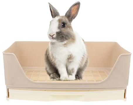 MINAOLULUS Inodoro para Conejos Grandes, Bandeja de Arena Cajón Extraíble, Plástico Resistente Beige, Baño de Entrenamiento para Cobayas y Hámsters, Caja para Mascotas Pequeñas