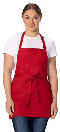 Chef Works Unisex Three Pocket Apron, Red, One Size