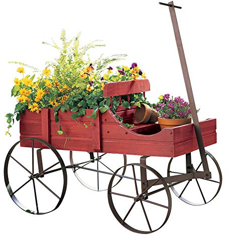 Collections Etc Amish Wagon Decorative Indoor/Outdoor Garden Backyard Planter, Red