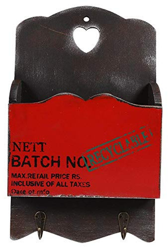 Vintage Cassetta Postale/Mailbox di Legno a Parete, Scatola d’Immagazzinaggio con Piloni Portachiavi per Corridoio Portone Cestello Portaoggetti (Colore : Rosso)