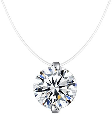 Bo&Pao Kette Damen Nylonkette transparent Halskette mit schwebender Stein Zirkonia 6 mm Anhänger Sterling Silber 925