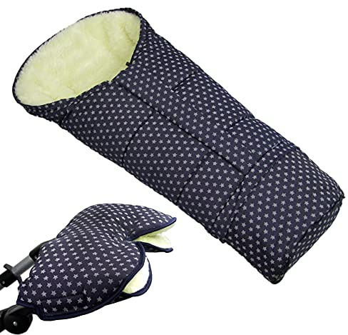 BAMBINIWELT KOMBI-ANGEBOT MUFF + vinterfotväska/MUMIE – av lammull för barnvagn, buggy, skjul – STERNE MARINE