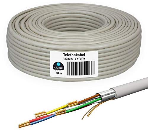 HB-DIGITAL Telefonkabel 50m 4 x 2 x 0,6 J-Y(ST) Y Verlegekabel JYSTY 8 Adern Telefonleitung
