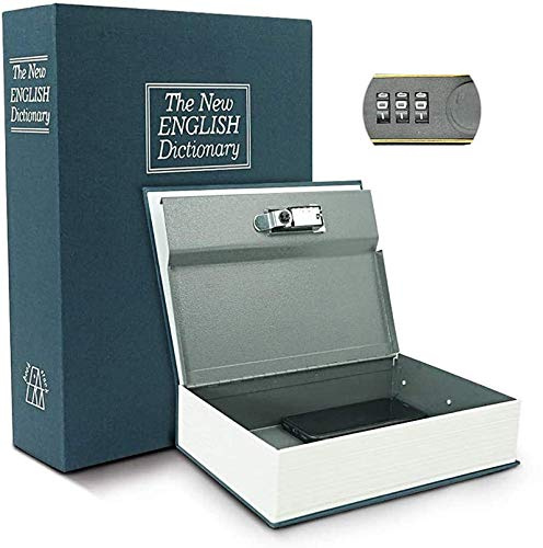 Luwint X-Large Diversion Book Safe Box with Combination Lock, 10.5’’ x 7.8’’ x 2.6’’ Fake Dictionary Metal Hide Stash Container for Storing Money, Jewelry, Gun and Passport (Blue)