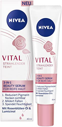 NIVEA Vital Strahlender Teint 3-in-1 Beauty Serum für reife Haut (40 ml), intensive Feuchtigkeitspflege sichtbar reduzierte Pigmentflecken, Serum mit straffendem Effekt