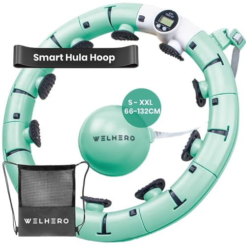 WELHERO® Smart Hula-Hoop Reifen Erwachsene & Anfänger - Einstellbare Größe 66-121cm XXL - Leise Hulahuppreif zum abnehmen - Mit Gewicht, Zähler, Noppen, Tasche und Fitnessband - Hullahub Reifen
