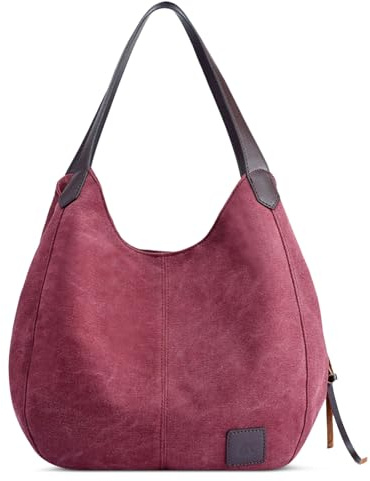 DIRRONA Mujer Lona Bolso de Mano Lona Hombro Bolso Tote Bolso Mujer Casual Bolso Viaje Ligero Capacidad Tote Bolso Bolsa de Playa Rojo