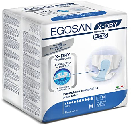 Egosan Inkontinenz-Windelhöschen für Erwachsene mit 8-Stunden-Schutz, X-Dry-Technologie für hervorragende Saugfähigkeit, mit verstellbaren Schlaufen, Unisex, Größe M (8 Stück)