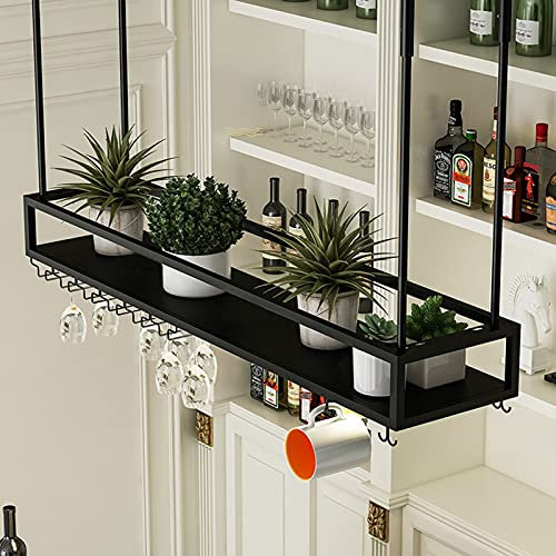 Portabottiglie Soffitto, Portabottiglie a Parete Scaffale per Vini da Parete Porta Bottiglie per Bottiglie di Vino in Metallo Mensola per Vino Industriale Calice e portabicchieri, 60/80/100/120/140cm