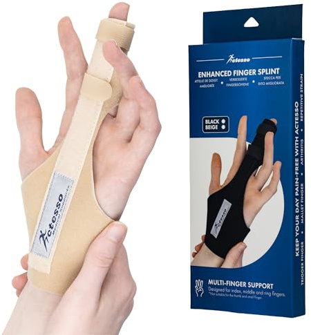 Actesso Fingerschiene für Mittelfinger, Ringfinger & Zeigefinger | Für Schnappfinger, Verstauchungen und Fingerverletzungen; rechts/links tragbar (Einheitsgröße, Beige)