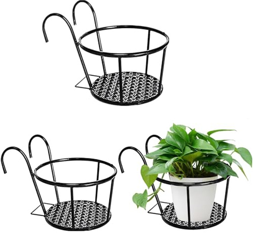 3 Stück Metall Blumentopfhalter Eisen Blumenregal Blumentopf zum Aufhängen mit Haken für Blumentöpfe Hängeländer Pflanzgefäße Blumentopf Halterung für Garten Balkon Zaun Indoor Outdoor Topfhalter