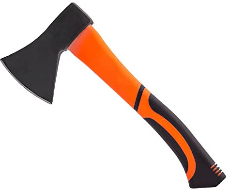 Mivos Beil Axt 600 g mit Glasfaserstiel und Klinge aus Kohlenstoffstahl - Universalaxt mit Gummiertes Griffende - Handbeil für Garten und Wald - Spaltbeil mit Fiberglasstiel