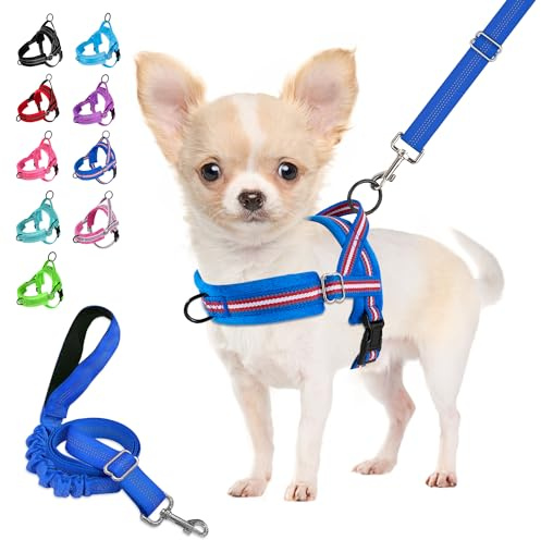 Eyein Hundegeschirr mit Leine für mittelgroße Kleine Hunde, Leichtgewicht | Weich Gepolstert & Reflektierend No-Pull Brustgeschirr mit 2 Leinenclips, verstellbar an Hals & Brust(Dunkelblau, S)