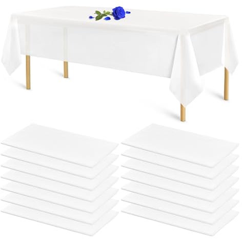 Lumaycens 14 Stück weiße Einweg-Tischdecken für rechteckige Tische aus Kunststoff, wasserdichte Tischdecke für Geburtstagsfeier, Hochzeit, Braut, Babyparty