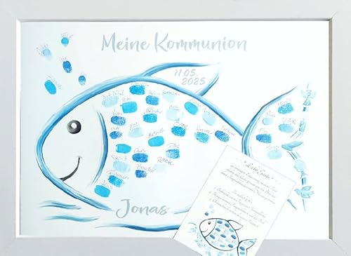 Taufe Fisch Geschenk Personalisiert, Kommunion Geschenk Junge, Taufgeschenk Mädchen, Konfirmation Gästebuch Alternative, Fingerabdruck Gäste Bild