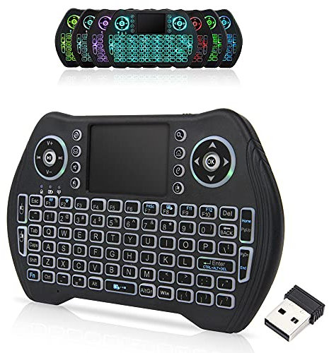 2.4GHz Mini Wireless Keyboard Remote Control with Touchpad Mouse Combo, 7-colors Backlit Rechargeable Portable Keyboard for Android TV Box, Smart TV, PC, Windows, HTPC, Laptop Wireless Mini Keyboards
