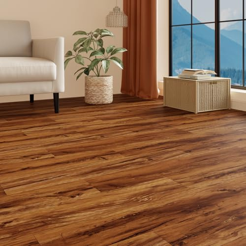 FLOREXP Vinyl Flooring - Lino Flooring with Warm Brown Wood Effect,Peel & Stick Floor Tiles Self Adhesive Flooring,15X90cm 2.0mm Waterproof,for Kitchen Living Room (5.02m²,Warm Brown)