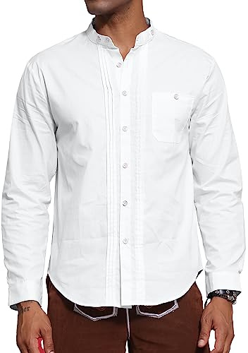 LVCBL Trachtenhemd OC-STU Weiß mit Stehkragen Knopfleiste Regular Fit Weiß XL