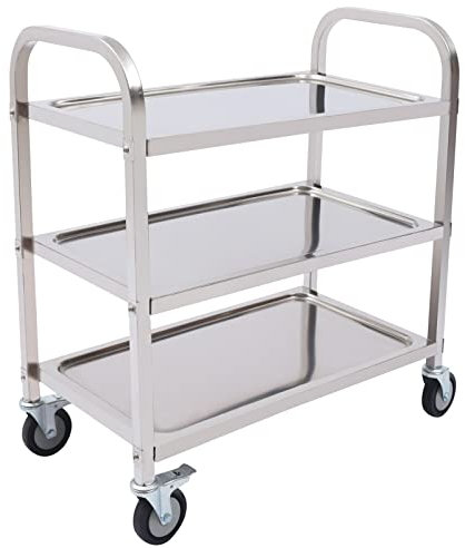 SABUIDDS Edelstahl Servierwagen mit 3 Böden Partition 75 * 40 * 83,5 cm Küchenwagen Edelstahlwagen mit Rollen für Hotel Schul Restaurant Home Küche, Leichtlaufräder, Feststellbremse