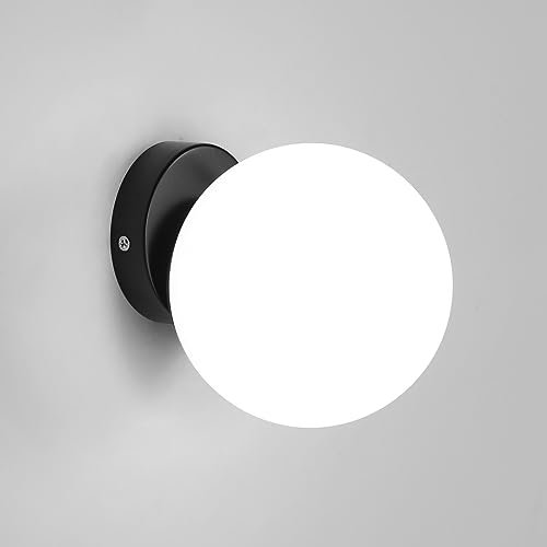 Tealight Applique Murale Intérieure, Applique Murale Chambre, Lumiere Murale interieur Boule E27, Lampe Murale Interieur de Mur Abat-jour en Verre 15CM pour Chambre, Salon, Couloir,Noir (Sans Ampoule)