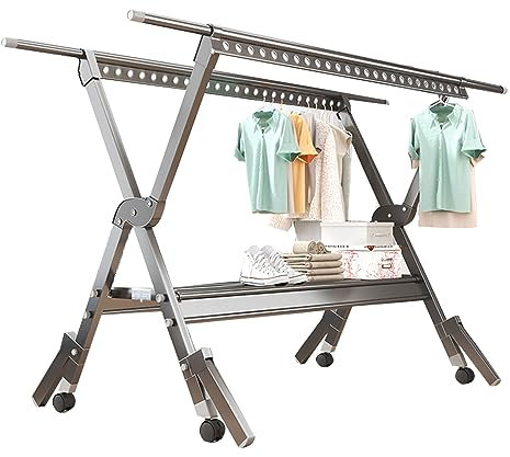ATYUJKB Wäscheständer Ausziehbar Stabil, Flügelwäscheständer Aluminiumlegierung, Standfester Wäsche Ständer, Trockengestell Badewanne Mit Rollen (Grey 230cm/91in)