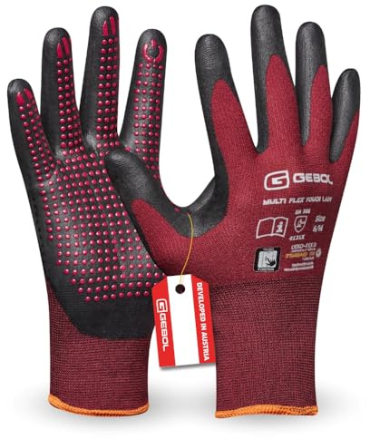 Gebol Multi Flex Touch Lady | Talla M (Gr 8) | Guantes de trabajo con función táctil y puntos | Guantes de nitrilo con una destreza óptima y gran comodidad | para mujer | rojo | 1 par