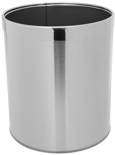 TOPBATHY Pattumiera Rotonda in Acciaio Inox Bidone Della Spazzatura Dellhotel Bidone Della Spazzatura Aperto Cestino Medio Acciaio Inossidabile Singolo Ufficio Cesto Della Biancheria