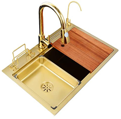 Fregadero Cocina Fregadero Fregadero Fregadero de Cocina Fregadero de Acero Inoxidable Nano 304 Dorado Fregadero de Barra de Cocina para el hogar Engrosado Bar Balcón Nuevo Fregadero Grande con Caja d