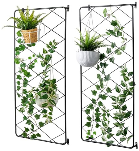 MyGift 50x24 Wall Mounted Garden Trellis, Black Metal Lattice Panels for Outside, Hanging Lattice Support Frame for Outdoor or Indoor Climbing Plants, Set of 2 Panels