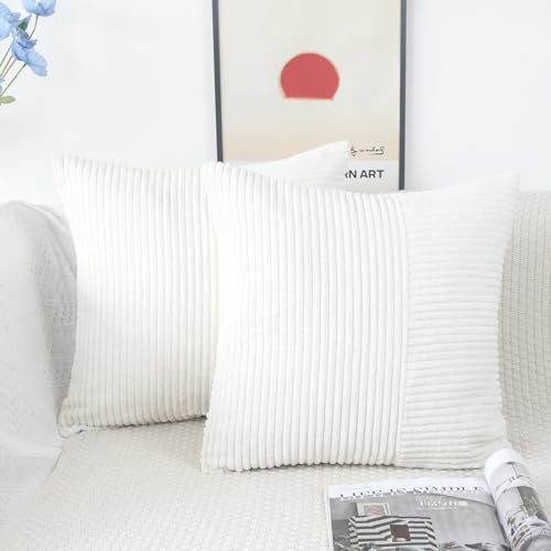 OYIMUA Cord Kissenbezug 40x40 Creme Kissenbezüge Kordsamt 2er Set Weich Gestreift Deko Kissen Kissenhüllen Modern Sofakissen Dekokissen Kuschelig Kissenhülle Zierkissen Wohnzimmer