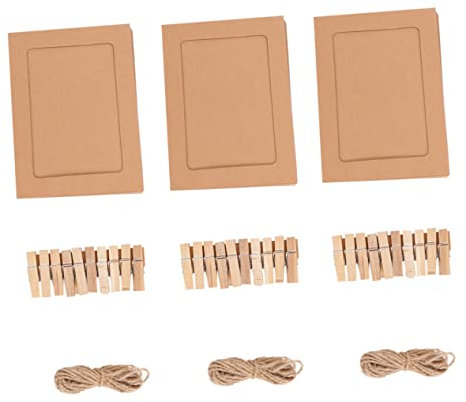 OUNONA 3 bilderrahmen selber machen Fotorahmen mit Clips Bilderrahmen aus Papier Fotos Medaillenhalter und Stacheldraht DIY Fotorahmen aus Bastelpapier Kraftpapier Foto Wand Hölzern
