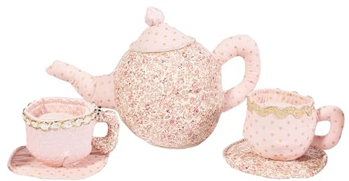 MON AMI Floral Tea Set Stuffed Toy – Plush Pretend Play Tea Party Set with 9-Inch Teapot & 4-Inch Cups | Soft Tea Set for Toddlers & Preschoolers | Imaginative Play Gift for Kids