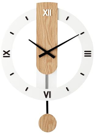 Ergocar Reloj oscilante de madera, reloj colgante con números romanos de madera, adecuado para sala de estar, cocina, dormitorio, oficina