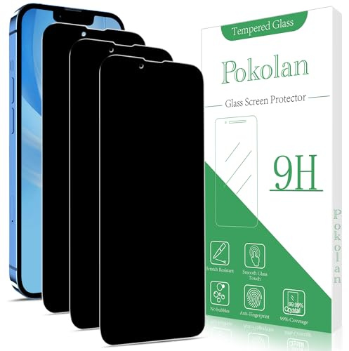 Pokolan [3 Pack Privacy Screen Protector for iPhone 13 Mini | Anti Spy Tempered Glass, 9H Hardness, Case Friendly, Anti Scratch, Bubble Free, Easy to Install