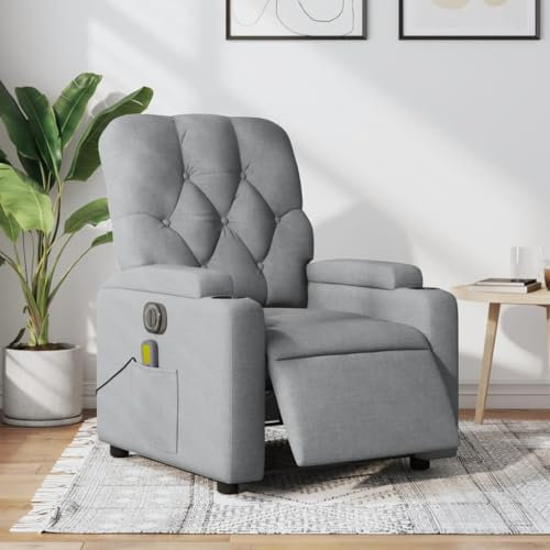 Homgoday Massagesessel Elektrisch Fernsehsessel Relaxsessel mit Liegefunktion Massagesessel Sessel mit Verstellbare Rückenlehne Polstersessel Liegesessel Ruhesessel Wohnzimmer Hellgrau Stoff